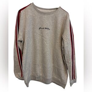 Gray Crewneck Sweater with Red Stripes